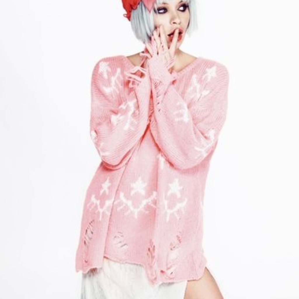 Wildfox Star Clouds Lennon Sweater, Neon Sign, Xs